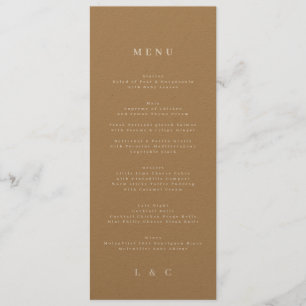 Menu Élégant Mariage simple Kraft Monogram