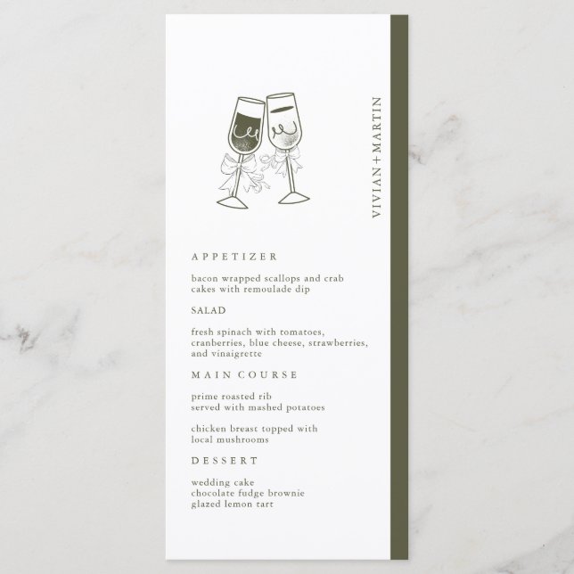 Menu Élégant Mariage vert en bois d'olive (Devant)