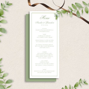 Menu Élégant mariage vert sauge & bordure blanche écrit