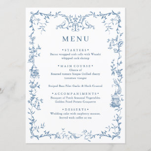 Menu Élégant Mariage victorien Orné Dusty Blue Floral