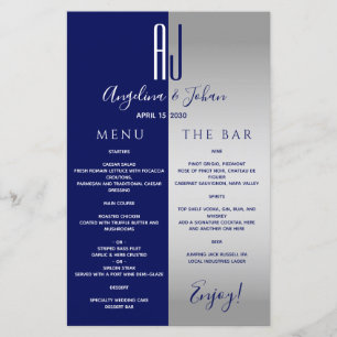 Menu Elegant Marine Blue Mariage Bar
