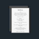 Menu Elegant Minimal Modern White Simple Wedding Dinner<br><div class="desc">This elegant wedding menu adds a refined finishing touch to your reception tables and place settings. Clean typography and balanced spacing create a calm, intentional look that feels both modern and timeless. Designed to complement sophisticated wedding décor, it works beautifully for seated dinners, formal celebrations, and thoughtfully styled events. An...</div>