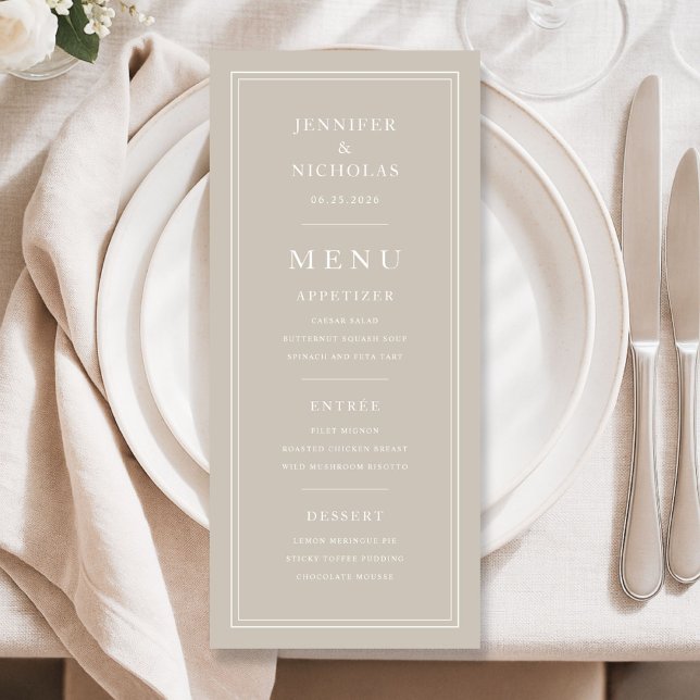 Menu Elegant Minimal Taupe Wedding (Elegant Minimal Taupe Wedding Menu)