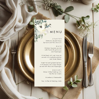 Menu Élégant Minimal Vintage Crème Floral Mariage