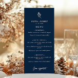 Menu Elegant Minimalist Botanical Wedding<br><div class="desc">Add a refined and cohesive touch to your reception tables with this navy blue botanical wedding menu, designed to complement elegant and modern wedding themes. Featuring a deep navy background accented by a delicate white botanical sprig, this vertical menu card offers a clean and structured layout for listing your wedding...</div>