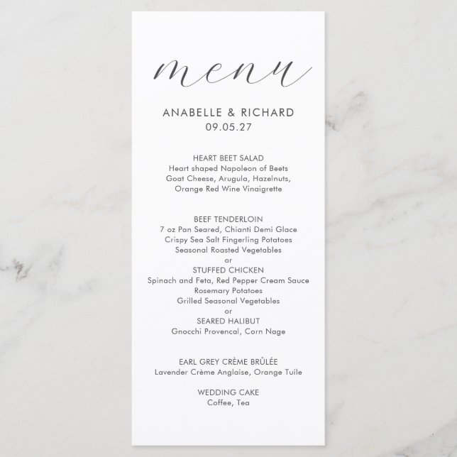 Menu Elegant Minimalist Gray White Wedding (Devant)