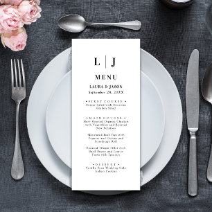 Menu Élégant Minimaliste de Mariage Noir et Blanc