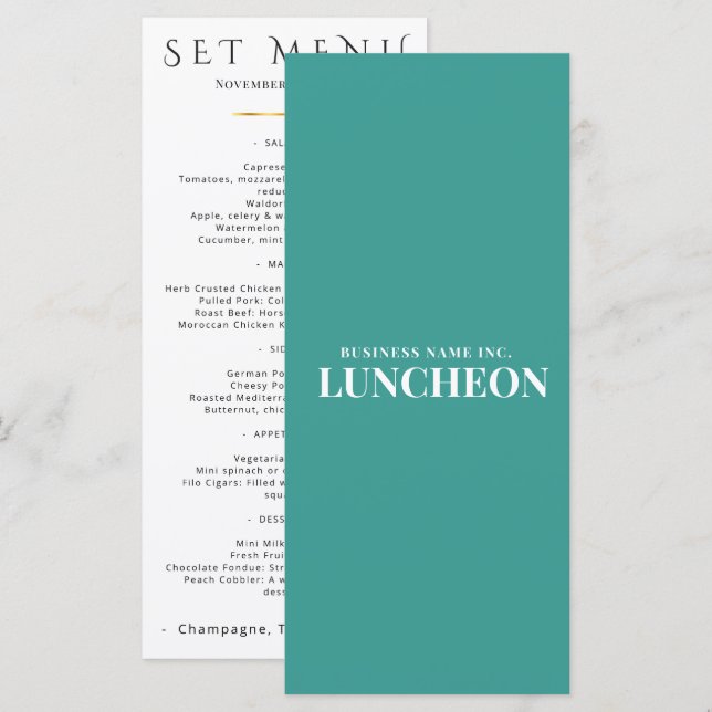 Menu Élégant Minimaliste d'Entreprise Cyan Blanc (Devant / Derrière)