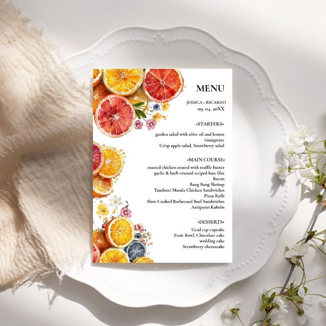 Menu Élégant minimaliste Mariage d'agrumes (Créateur téléchargé)