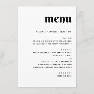 Menu Élégant minimaliste Mariage Dîner noir et blanc