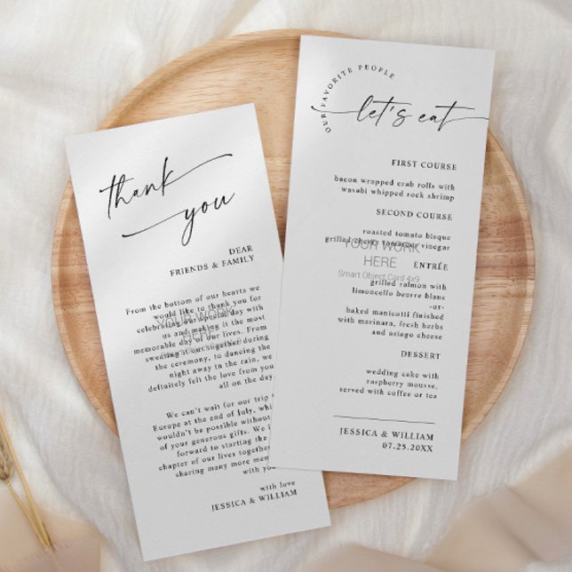 Menu Élégant minimaliste Merci Mariage moderne (Créateur téléchargé)