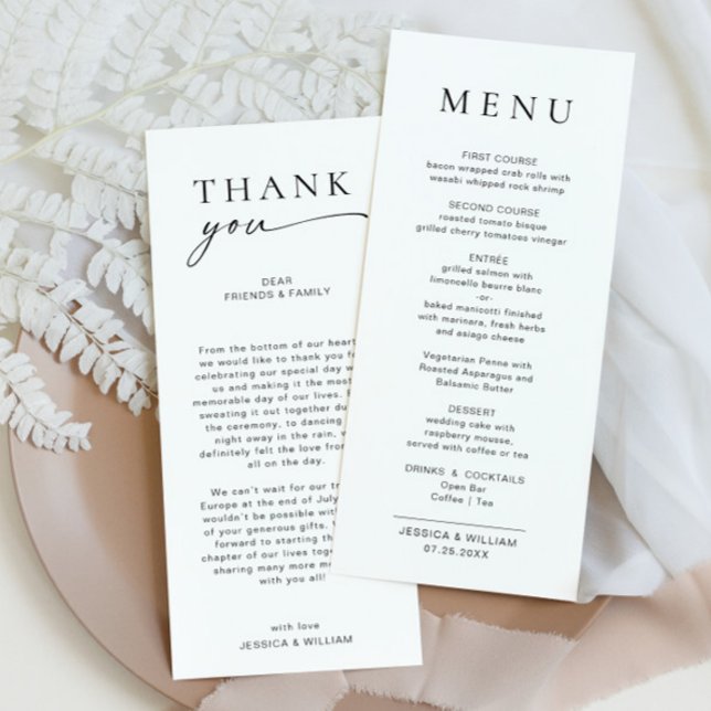 Menu Élégant minimaliste Merci Mariage moderne (Créateur téléchargé)