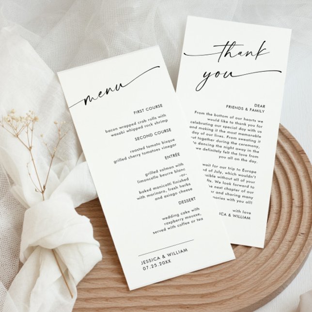 Menu Élégant minimaliste Merci Mariage moderne (Créateur téléchargé)