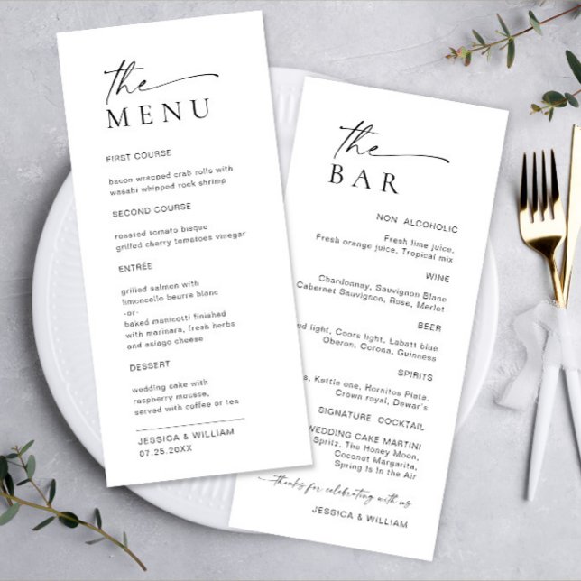 Menu Élégant minimaliste moderne Mariage Boissons & (Créateur téléchargé)