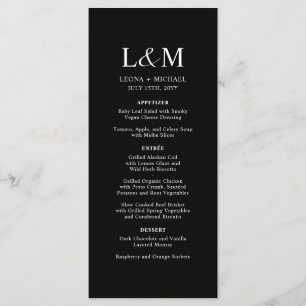 Menu Élégant minimaliste Monogramme Mariage noir