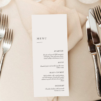 Menu Élégant Minimaliste Noir & Blanc | Dîner de Mariag