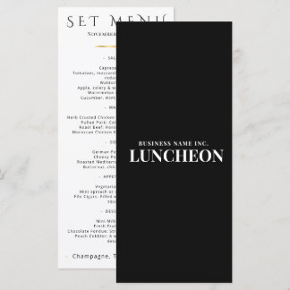 Menu Élégant Minimaliste Noir Blanc Entreprise
