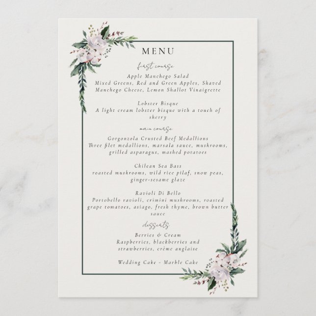 Menu Élégant minimaliste Wreath hiver blanc vert (Devant)