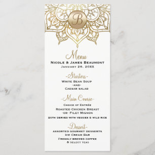 Menu élégant moderne blanc de mariage de mandala