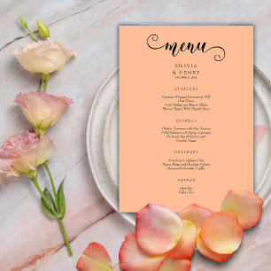 Menu Élégant Moderne Calligraphie Script Peach Mariage