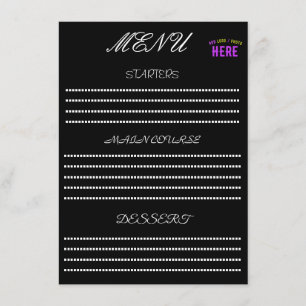 MENU ÉLÉGANT MODERNE PERSONNALISABLE NOIR MARQUE VÉRIFI