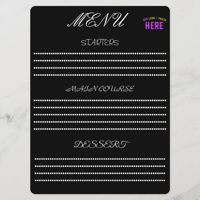MENU ÉLÉGANT MODERNE PERSONNALISABLE NOIR MARQUE VERIFI (Devant)
