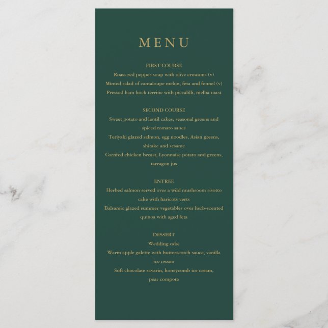 Menu élégant moderne simple vert émeraude et or (Devant)