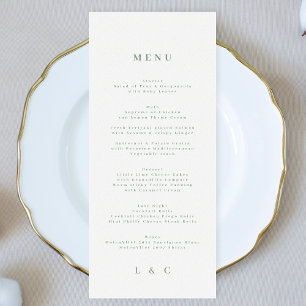 Menu Élégant Monogramme blanc vert Sage simple