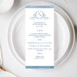 Menu Elégant Monogramme classique Aquarelle bleue, Mari<br><div class="desc">Dégustez vos invités avec ce beau menu mariage, avec un élégant monogramme botanique dessiné à la main avec des initiales de couple et des rayures bleues à l'avant, tandis que sur le dos, rayures blanches sur un arrière - plan de lavage d'aquarelle bleu exquis. Facile à remplir en modèle pour...</div>