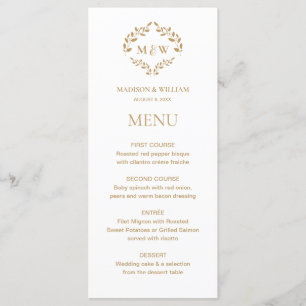 Menu Élégant Monogramme de couronne Mariage or