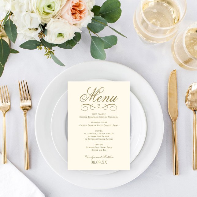 Menu Élégant Monogramme de Mariage à Décor de Rouleaux  (Créateur téléchargé)