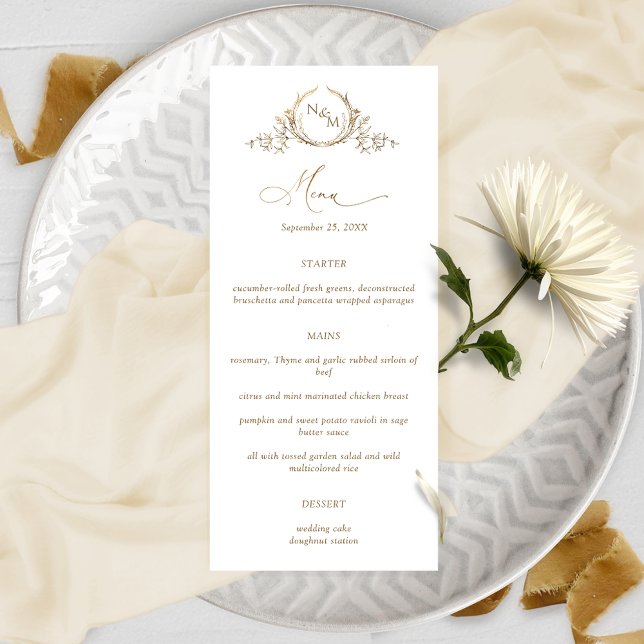 Menu Élégant Monogramme d'or blanc Mariage Couronne Cre (Créateur téléchargé)