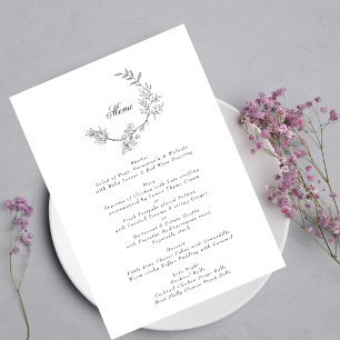 Menu Élégant monogramme floral de couronne Mariage mini