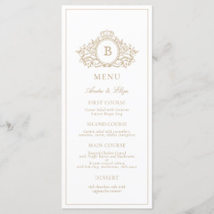 Menu Élégant Monogramme Gold Crest Mariage personnalisé