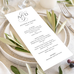 Menu Élégant Monogramme Initial Script Mariage Classiqu