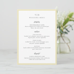 Menu Élégant Monogramme Jaune Beurre Mariage Moderne