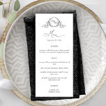 Menu Élégant Monogramme Mariage de la couronne<br><div class="desc">Élégant menu mariage monogrammé avec beau monogramme de couronne dessiné à la main et détails de calligraphie manuscrite moderne. Style simple et élégant. Possibilité de personnaliser avec votre menu. Design en noir et blanc. Possibilité de changer la couleur arrière - plan blanche en d'autres couleurs à l'aide de l'outil de...</div>