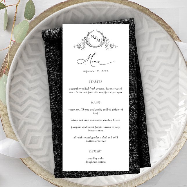 Menu Élégant Monogramme Mariage de la couronne (Créateur téléchargé)