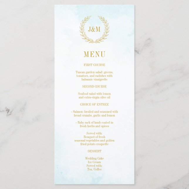 Menu Élégant Monogramme minimaliste Classique Turquoise (Devant)