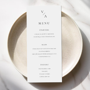 Menu Élégant Monogramme moderne Mariage noir et blanc