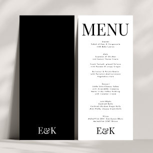 Menu Élégant Monogramme noir blanc Mariage GRAND