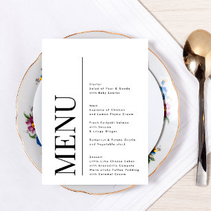 Menu Élégant Monogramme noir blanc Mariage GRAND
