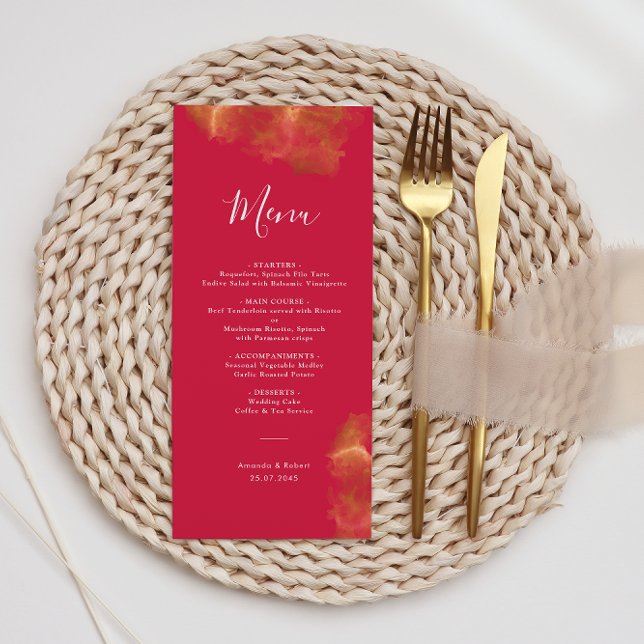 Menu Élégant Monogramme Or Rouge Rose Magenta Mariage (Créateur téléchargé)
