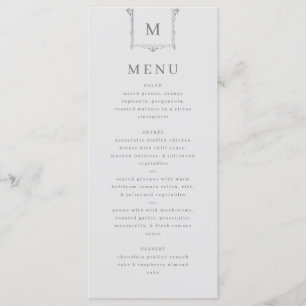 Menu Élégant Monogramme Vintage Mariage noir et blanc