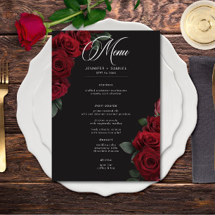 Menu Élégant Moody Blood Red Roses Floral Mariage