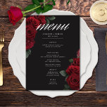 Menu Élégant Moody Blood Red Roses Floral Mariage<br><div class="desc">Offrez-vous une élégance intemporelle pour votre célébration d'inspiration gothique avec notre carte de menu mariage captivante. Un arrière - plan noir doux est la toile parfaite pour un bouquet captivant mais sobre. Imaginez un coin de fleurs de rose rouge sang muet, où de riches teintes rouges se mêlent au feuillage...</div>
