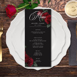 Menu Élégant Moody Blood Red Roses Mariage<br><div class="desc">Offrez-vous une élégance intemporelle pour votre célébration d'inspiration gothique avec notre carte mariage captivante. Un arrière - plan noir doux est la toile parfaite pour un bouquet captivant mais sobre. Imaginez un coin de fleurs de rose rouge sang muet, où de riches teintes rouges se mêlent au feuillage vert foncé....</div>