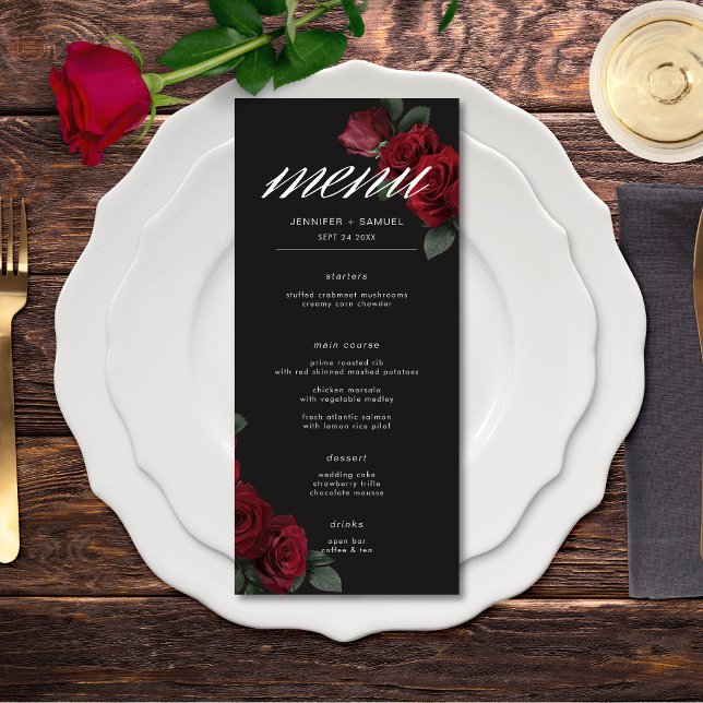 Menu Élégant Moody Blood Red Roses Mariage (Elegant Moody Blood Red Roses Wedding Long Menu)