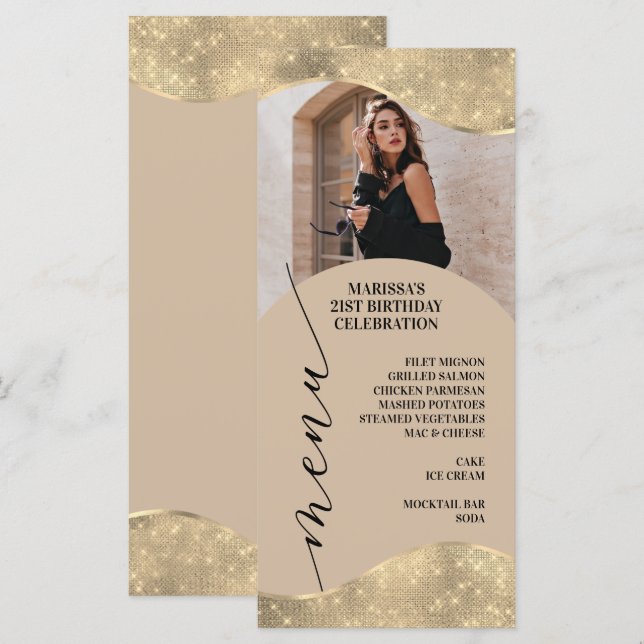 Menu Élégant Neutre et Or Champagne  (Devant / Derrière)