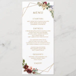 Menu Élégant Noël Mariage Hiver Bourgogne Or
